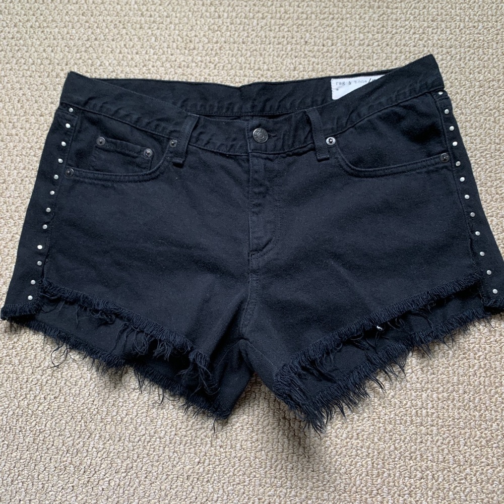 Rag & Bone Black Studded Jean Shorts